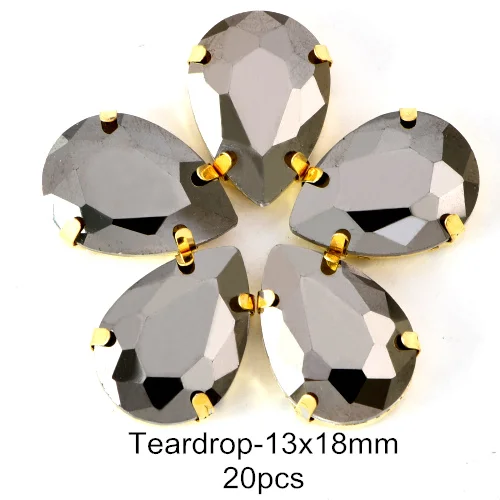 Teardrop 13x18mm Гематит высокое качество стекло кристалл пришивные стразы с коготь Кристалл каплевидные Пришивные коготь стразы для одежды B3794 - Цвет: Teardrop 13x18mm