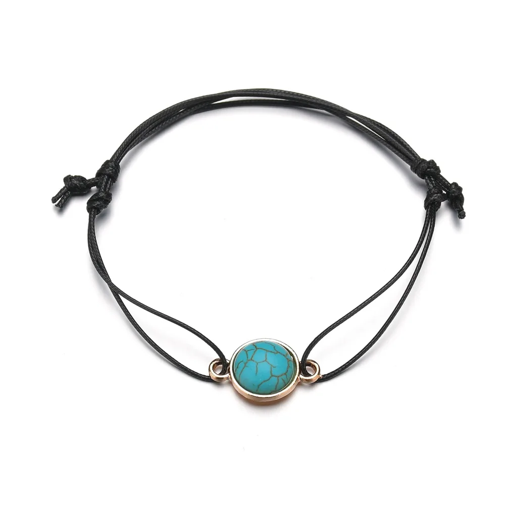 Женский браслет с регулируемой цепочкой простой элегантный уличный синим камнем