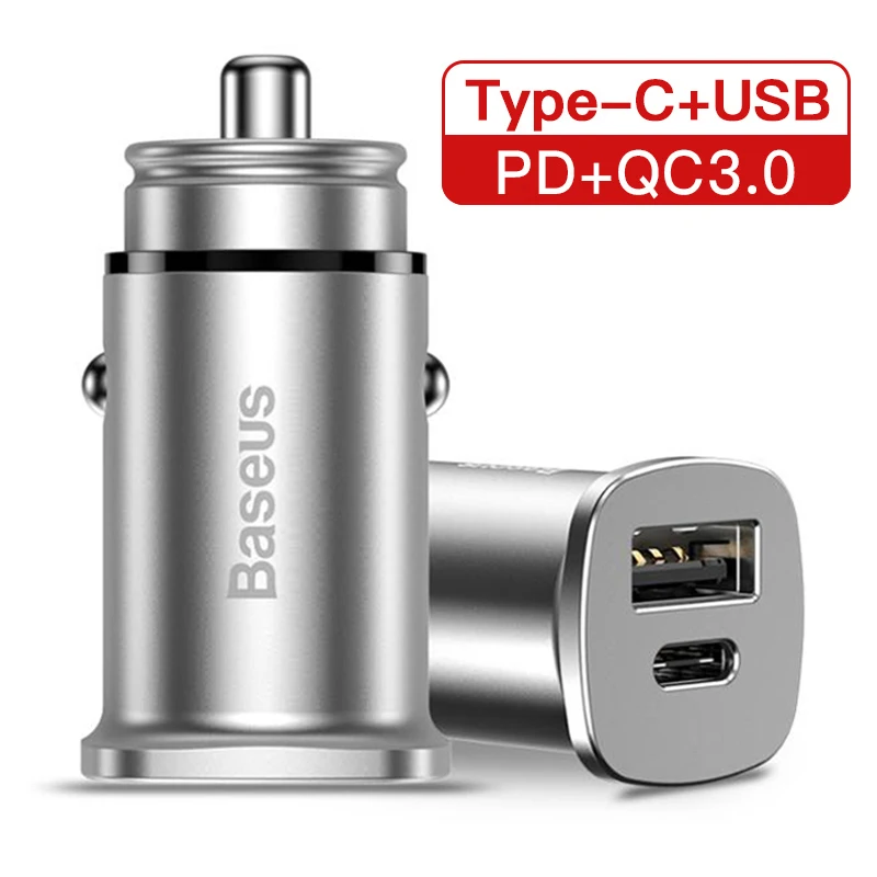 Type C USB Silver Автомобильное зарядное устройство USB Baseus Quick Charge 4,0 3,0 для iPhone 11 Pro Max Xiaomi huawei SCP QC QC4.0 QC3.0 C PD быстрое автомобильное зарядное устройство для телефона - Тип штекера: Type C USB Silver