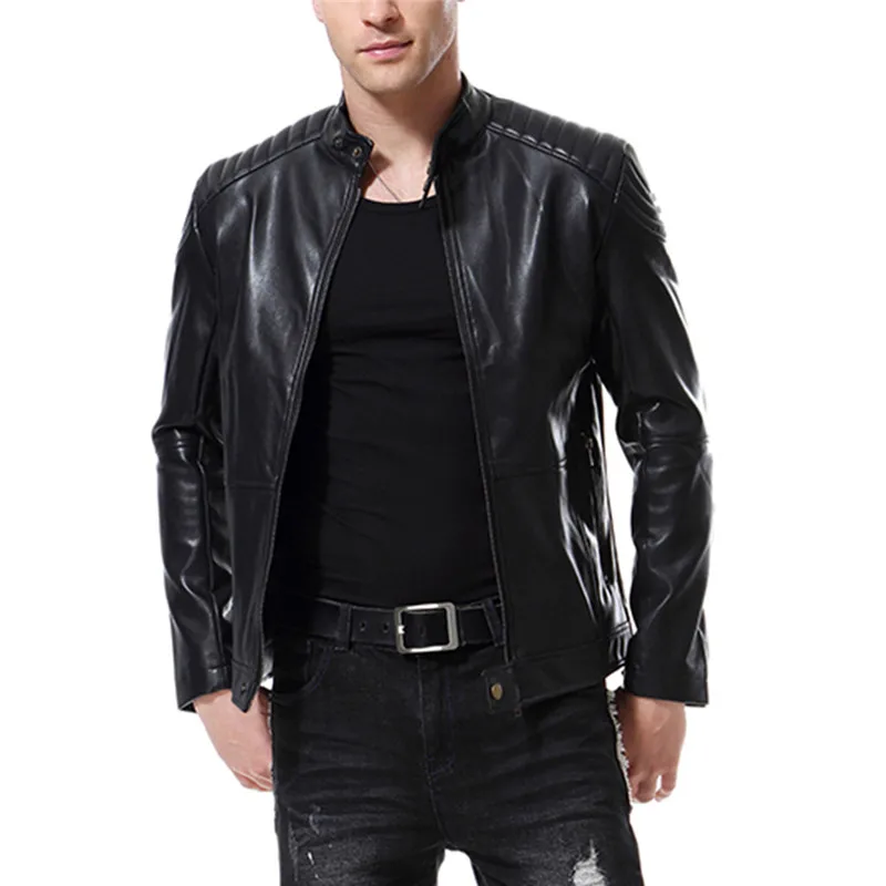 

2019 Autumn new Large size Leather Men's Stand collar trend Washed PU Leather jacket Casual Leather jacket Size M-3XL 4XL 5XL