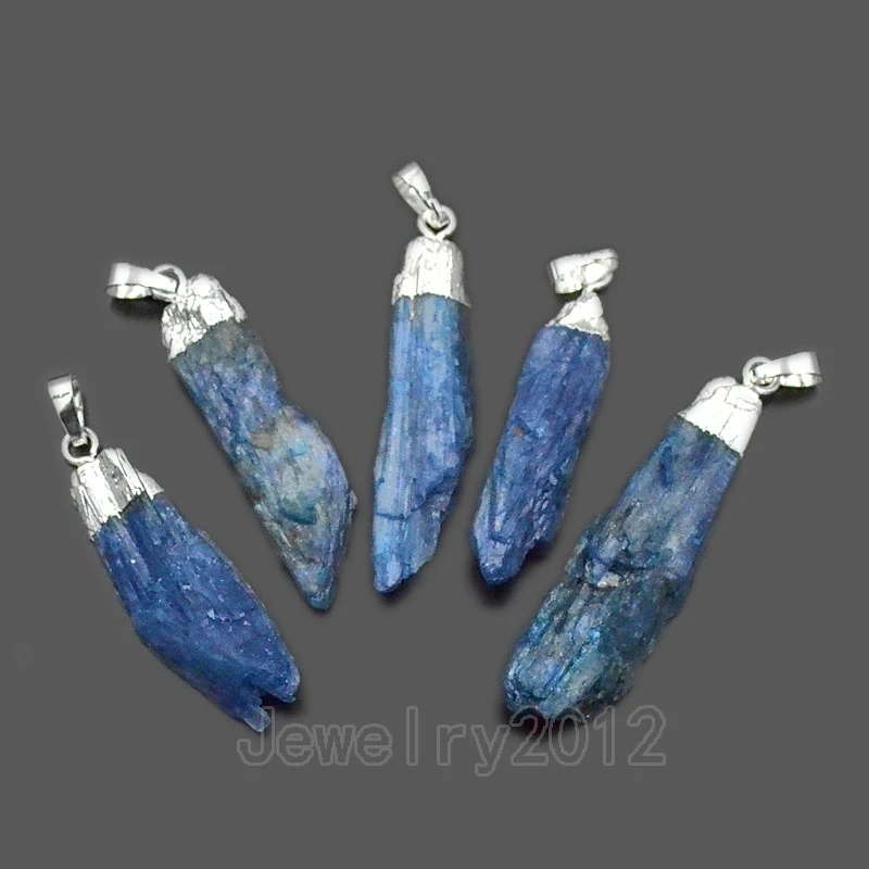 5 шт./лот натуральный синий кианит драгоценный камень кристалл точка Серебряный