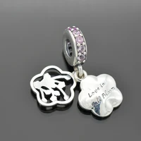 925 sterling silver purple peach flower zircon charms clear cz fine flower beads drip bracelet diy jewelry gift