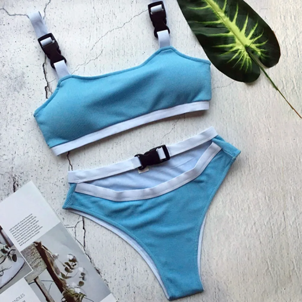 Heal The Summer 2019 New Two Piece Swimwear Swimsuit Padded Push-up Bikinis Sexy Adjustable button Belt Bandage hotsale Buckle |