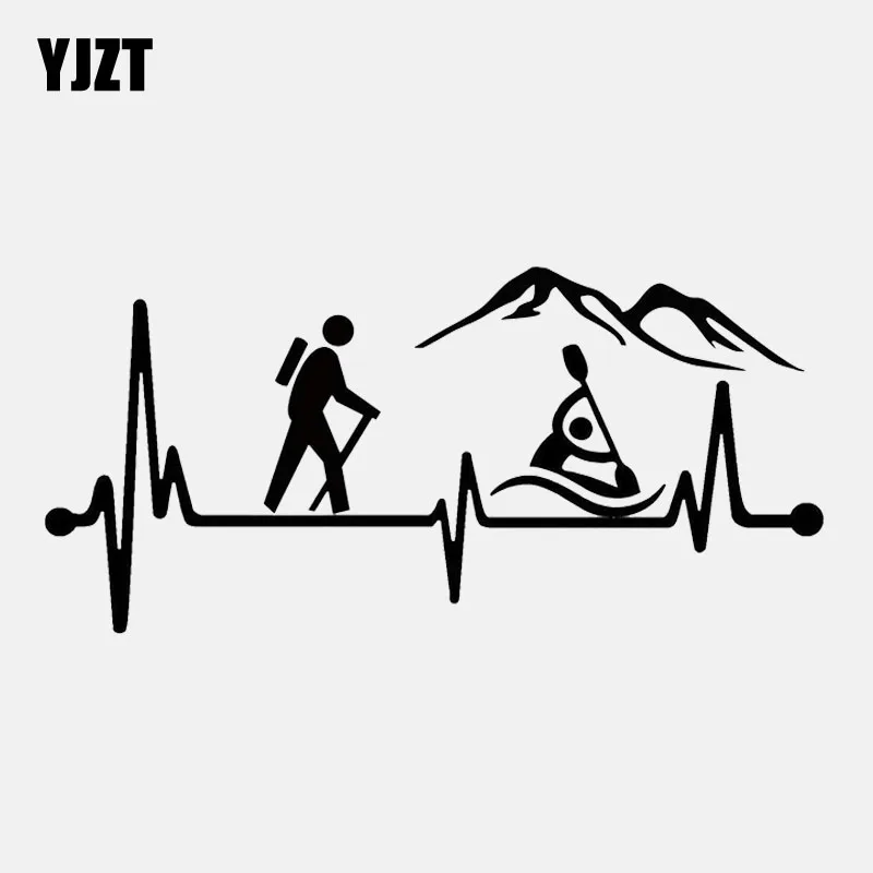 

YJZT 15.6CM*7.4CM Hiking Kayak Heartbeat Lifeline Vinyl Black/Silver Car Sticker C22-1019