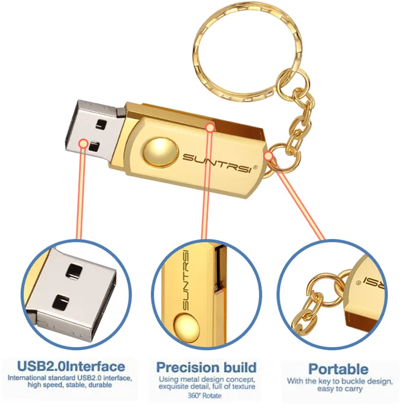 Suntrsi USB флеш-накопитель 16 Гб металлическое кольцо для ключей Флешка 32 реальная
