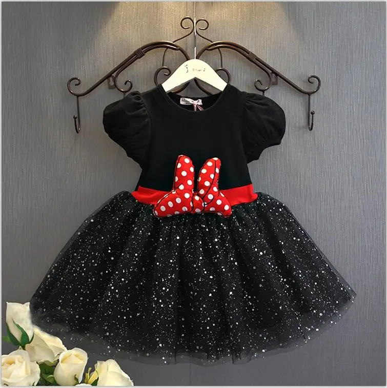 Black dress It's My Fancy mouse/платье Летнее Золотое Платье для девочек, одежда для первого дня рождения, праздничные наряды, платье в горошек с бантом, Vestidos - Цвет: Black dress