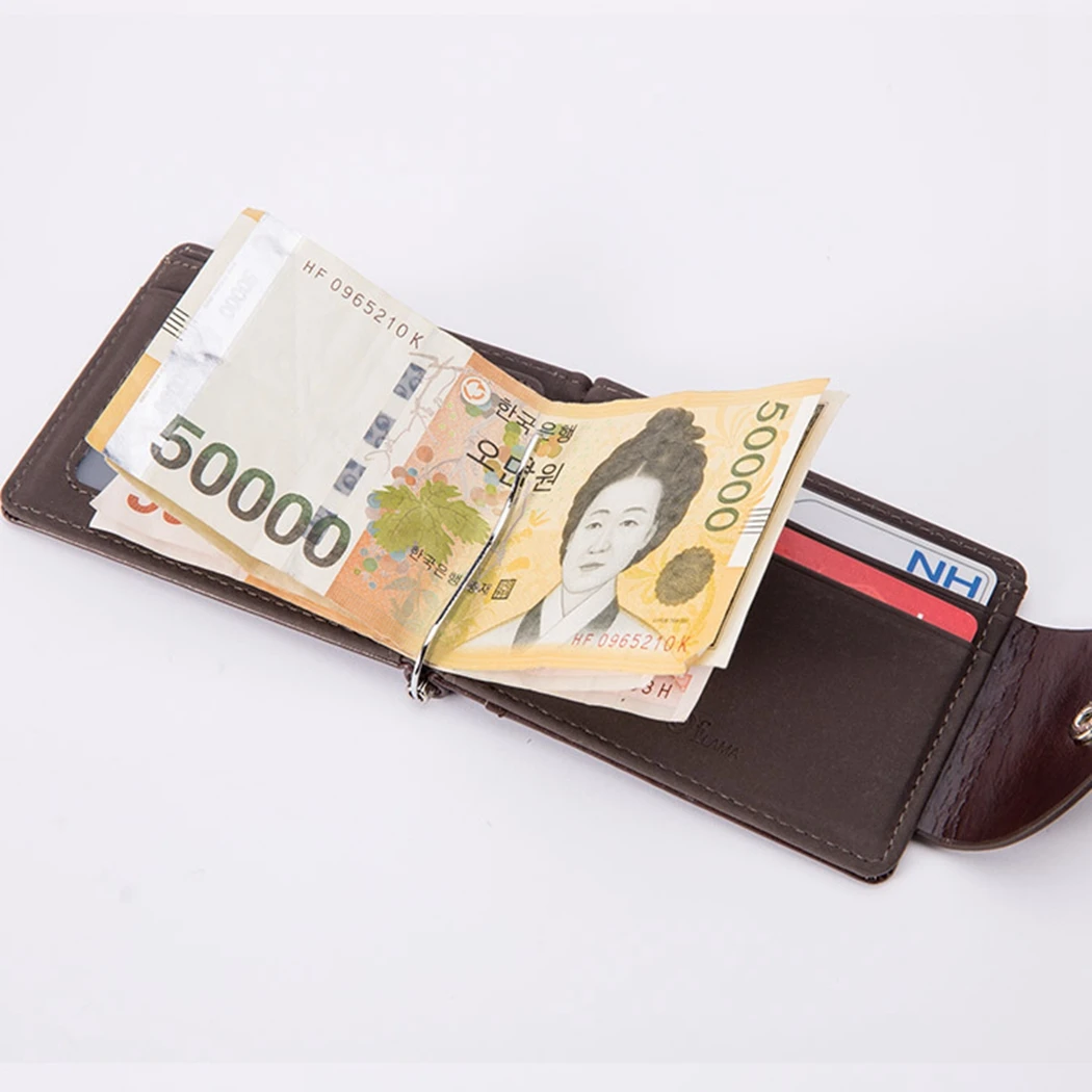 Мужской кожаный кошелек на молнии в стиле ретро магнитный засов с зажимом для