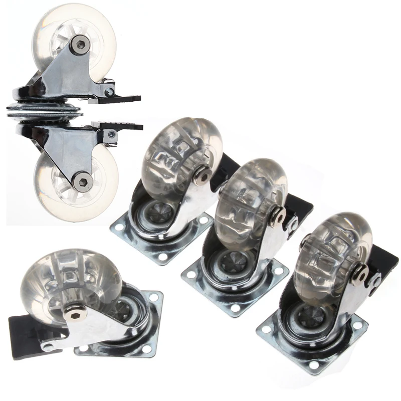 4 шт. прозрачный пластиковый ролик 2 дюйма Сверхмощный Ролик с тормозом для