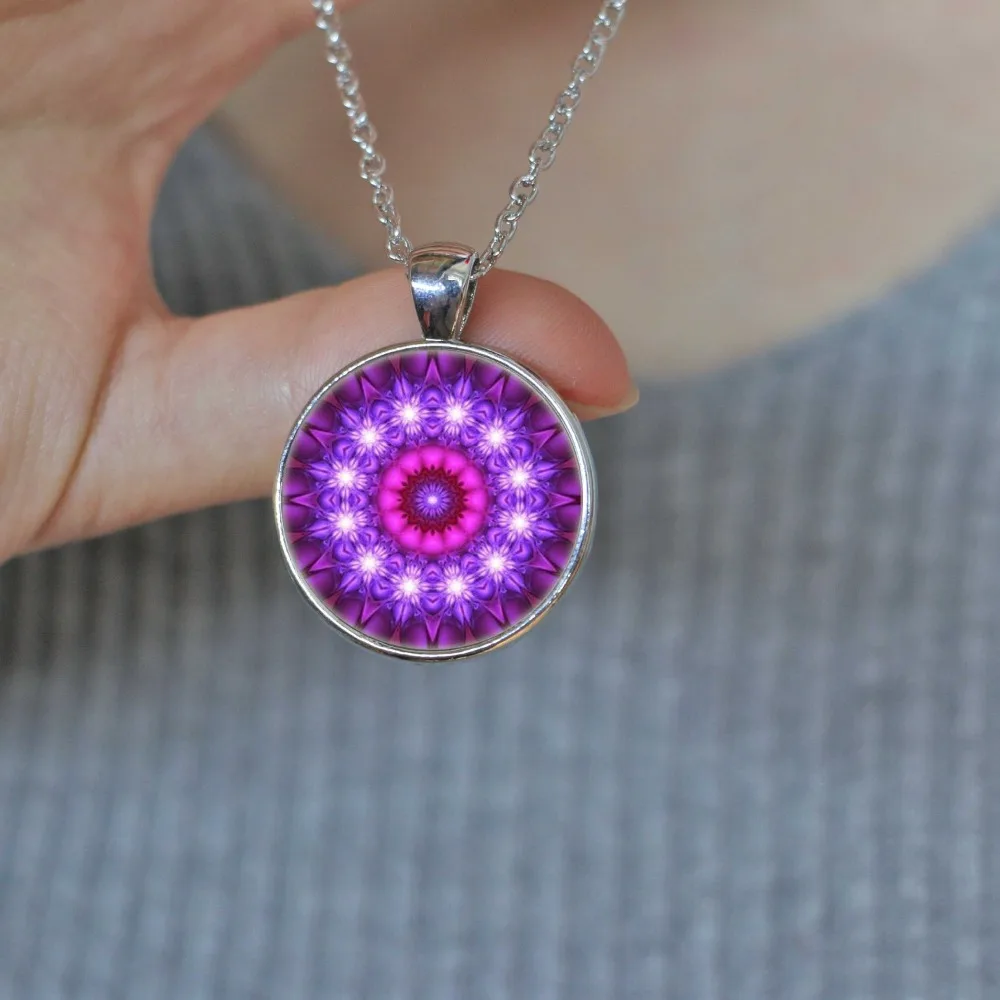 Ожерелье с подвеской в виде фиолетовой мандалы|pendant necklace|chain pendantsilver chain |