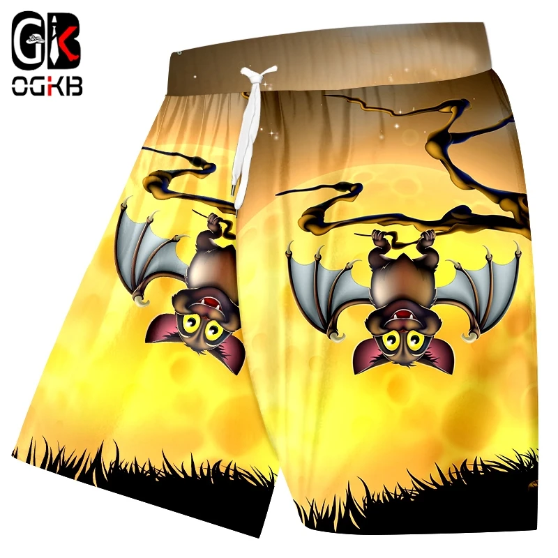 OGKB унисекс прикольные Пляжные шорты с принтом летучая мышь Луна 3D доска Bebermuda для