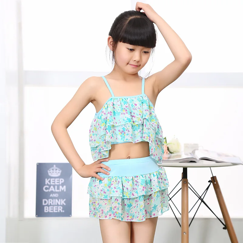 Girls Two Pieces Swimming Suits Children Swimwear Polyester Floral Kids Bathing Suit Swim Wear Swimsuits for 3-15 Years | Спорт и