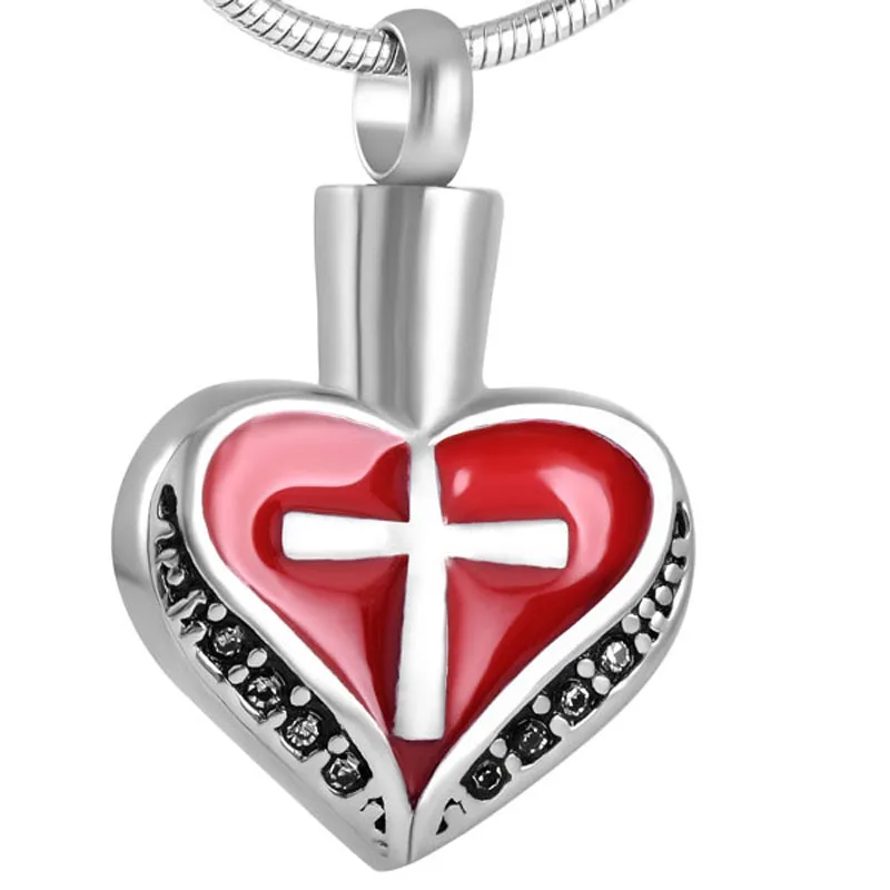 

IJD8098 Cross On White Heart Cremation Keepsake Pendant Memorial Urn Necklace-Human Pet Ashes Jewelry