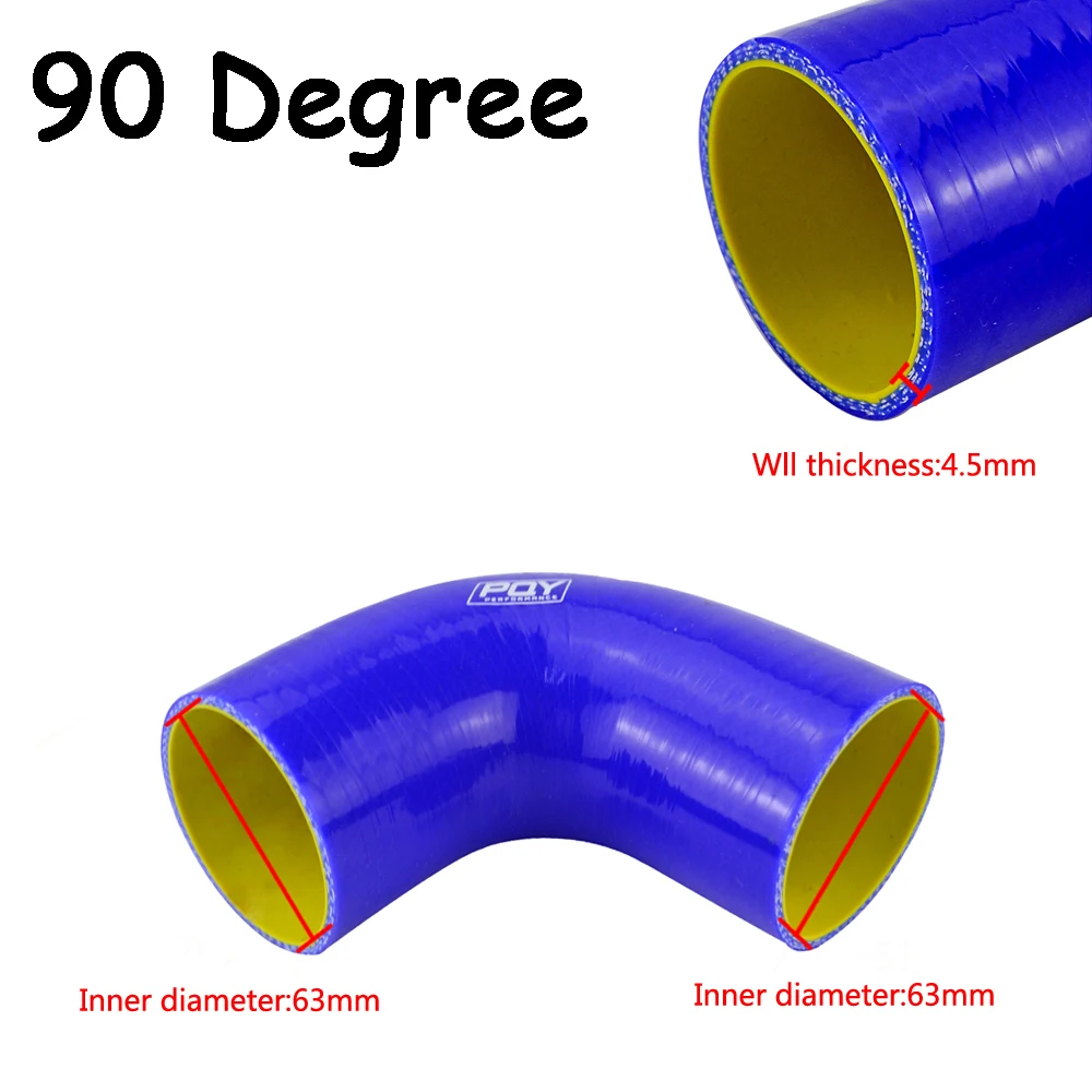 63MM BLUE 90 degree PQY-51 мм/63 мм/76 мм/51 мм до 63 мм/63 мм до 76 мм 90 градусов 45 градусов локоть уменьшить силиконовый шланг трубы черный синий - Цвет: 63MM BLUE 90 degree
