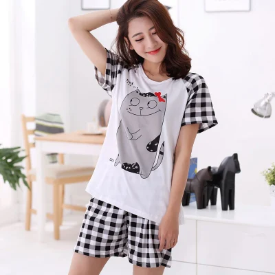 Foply Для женщин летние пижамы дышащий Смешанный хлопок пижама с рисунком Тоторо