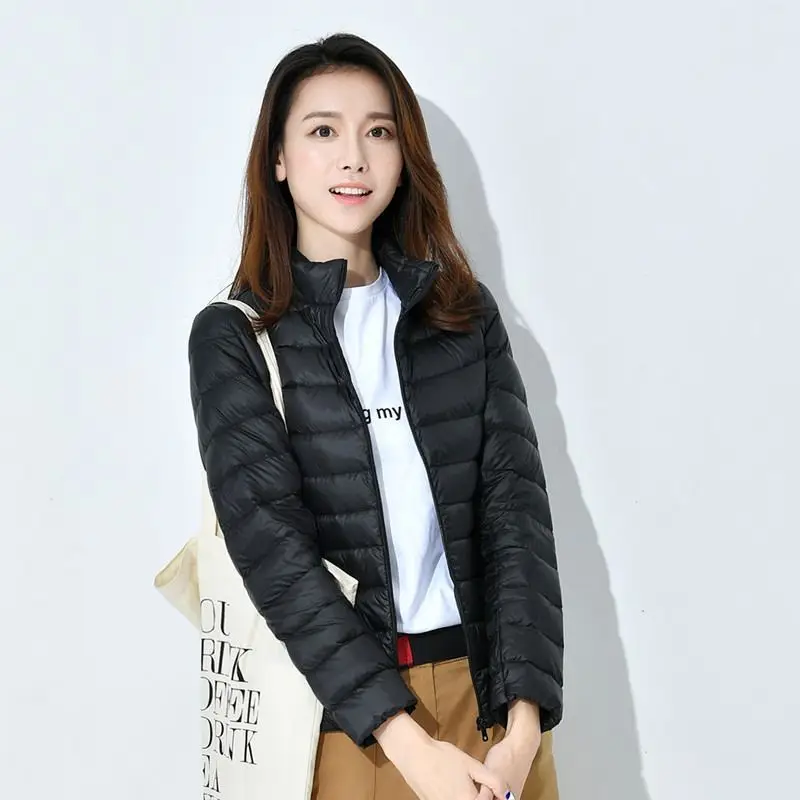 

Korean Style New Fashion Women Winter Short 90% White Duck Down Coat Female Solid Color Stand Collor Warm Ultra Thin Jackets D25