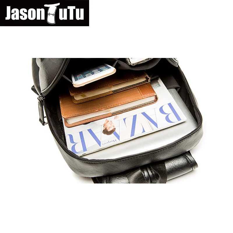 Джейсон пачка Для мужчин рюкзак черный кожаный вещевой мешок для путешествий s