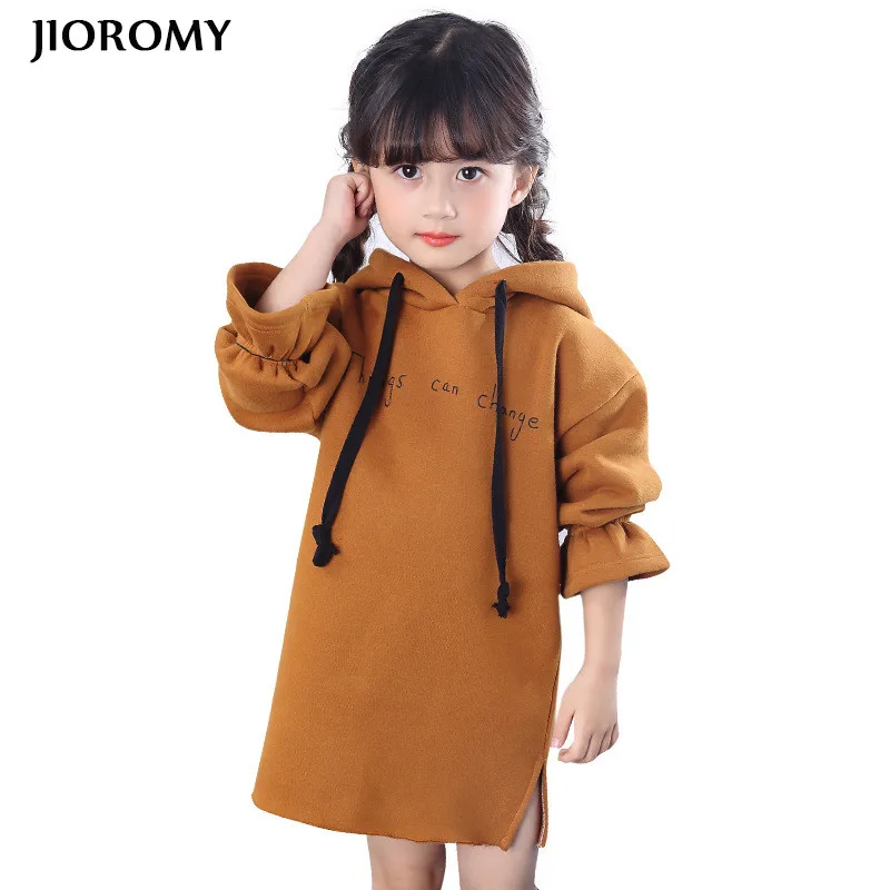 Girls Dress 2019 Winter Long Sleeve Hoodie Thicker Warm Letter Dresses For Large Children's Clothing Kids Clothes | Детская одежда