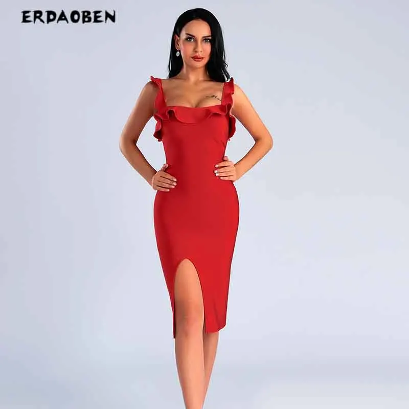 

Женское вечернее платье в стиле знаменитостей ERDAOBEN, белое, Красное Облегающее Клубное платье без рукавов с оборками