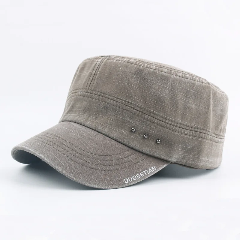 Cotton Denim Flat Cap Men Summer Washed Baseball Cap Army Dad Hat Snapback Bone Male Retro Casual Letter Flat Top Sun Hats