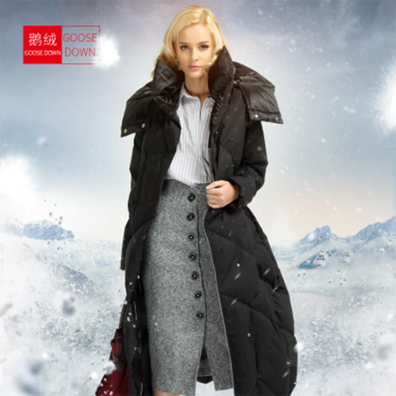 2017 королева Богиня дизайн для cocoon пальто зимний длинный пуховик женский высокое