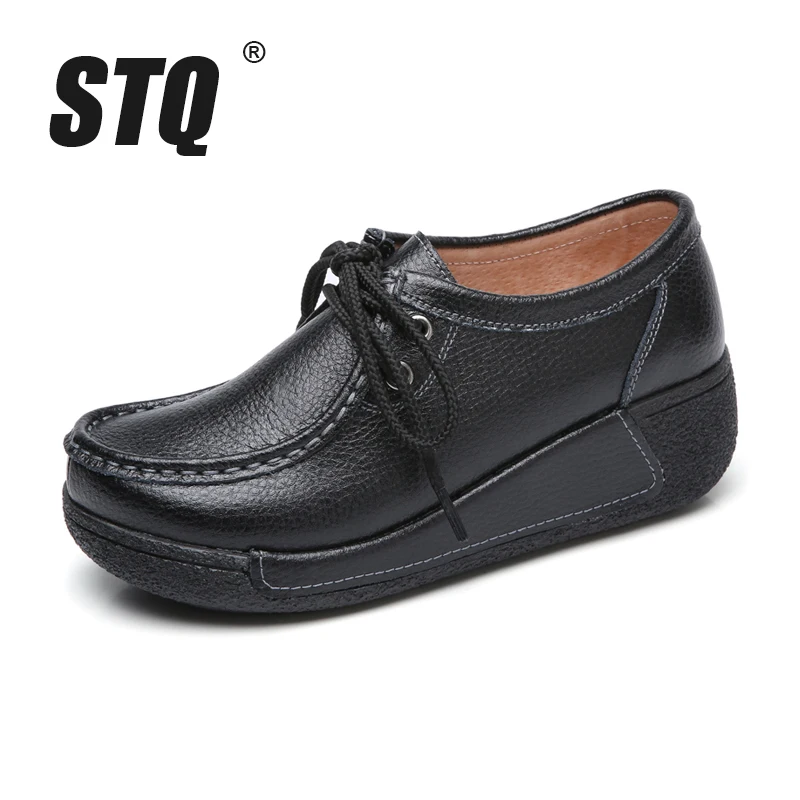STQ 2020 осенние женские кроссовки на платформе Женская обувь из натуральной кожи
