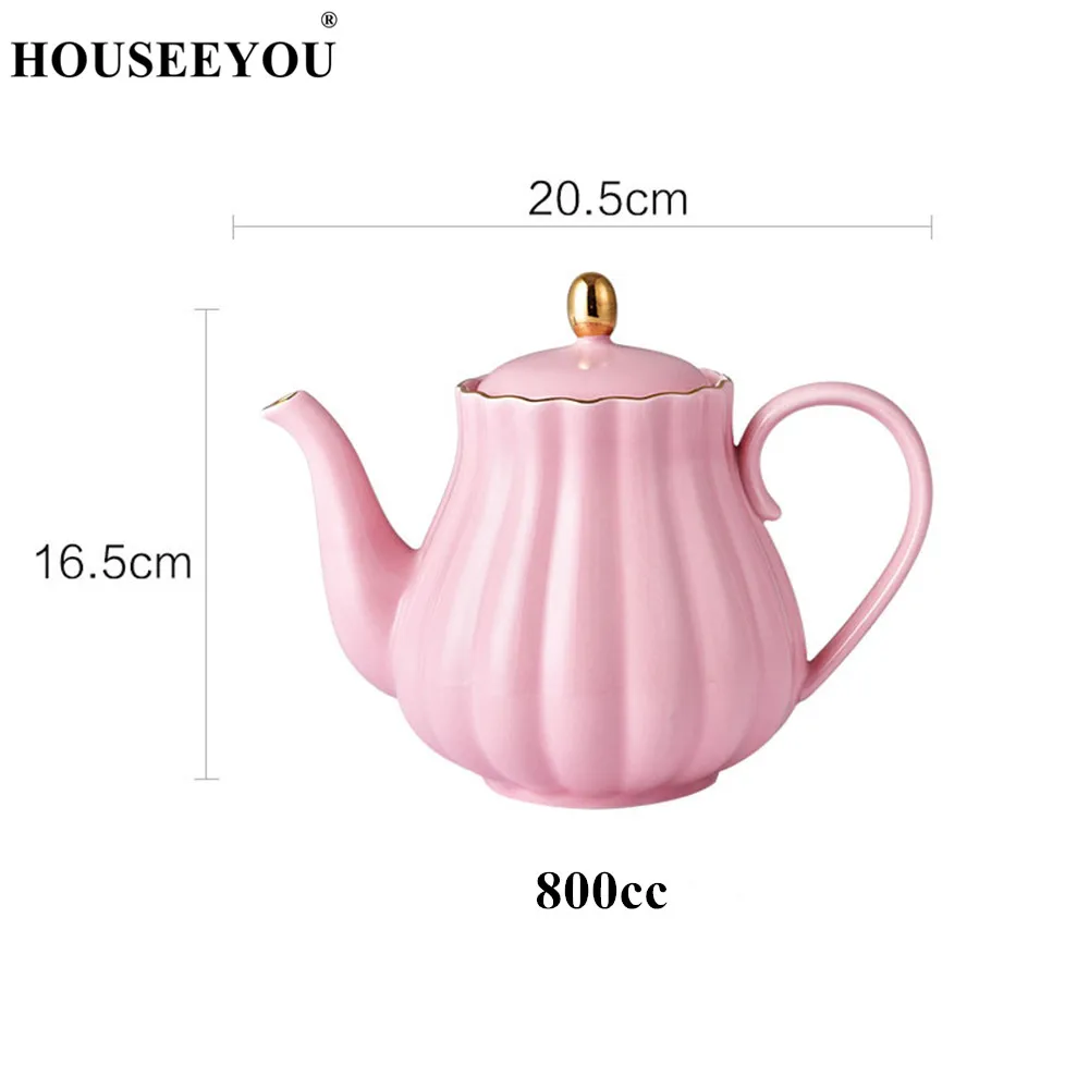 Pink Краткое British костяного фарфора тыква полоса посуда для напитков керамическая кофейная чашка кружка с молоком чайник Блюдце Ложка Позолоченный Комплект полок набор - Цвет: Pink