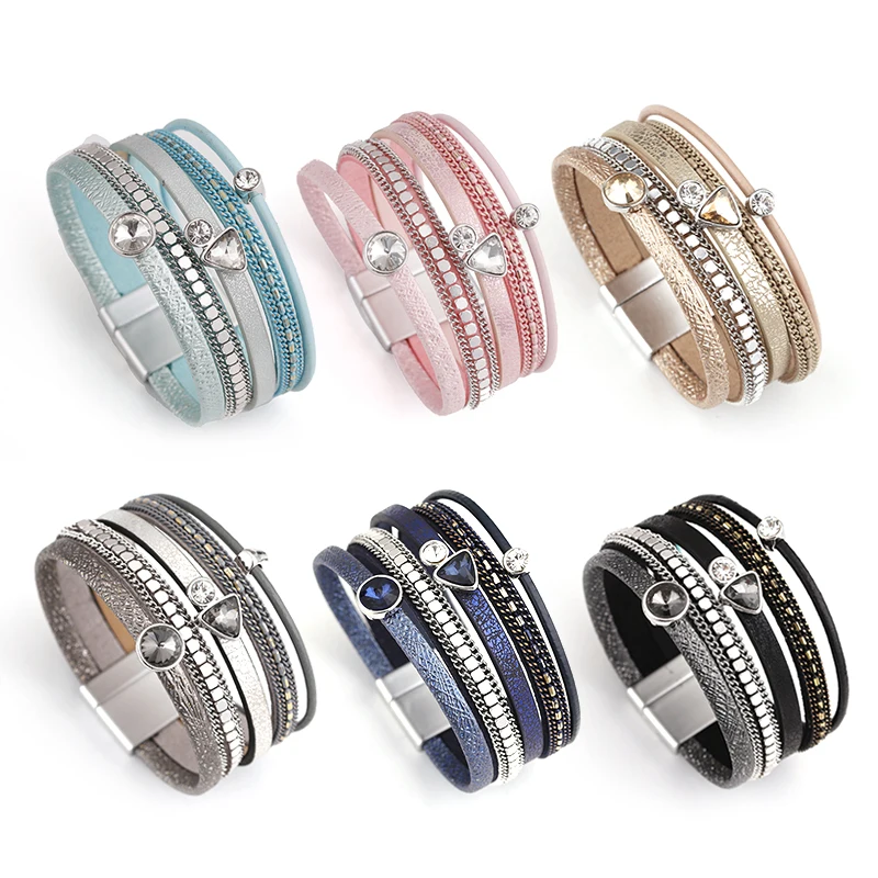 Женский Многослойный кожаный браслет ALLYES с кристаллами из смолы в богемном стиле