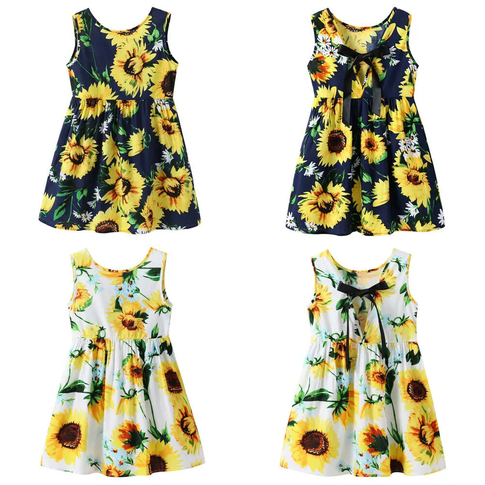 New Summer Girls Sunflower Dresses Sleeveless Bow Dress Kids Baby Sundress | Детская одежда и обувь