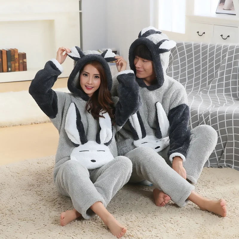 Зимняя домашняя одежда для пар из кораллового флиса женская пижама с животными
