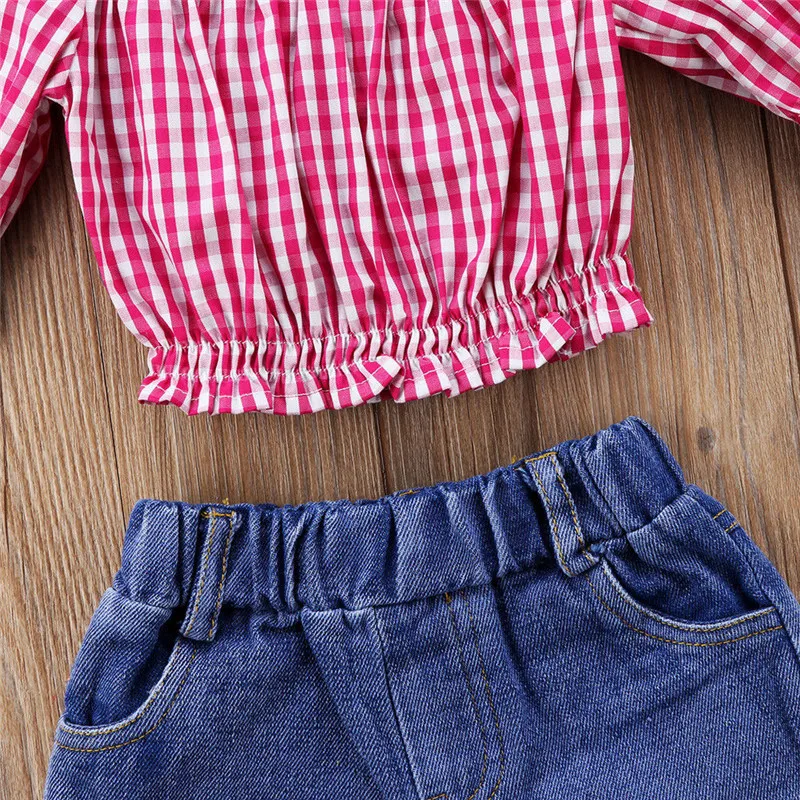 Летняя детская одежда 2018 модные детские топы в красную и белую клетку с открытыми