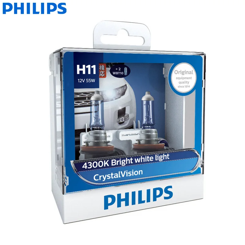 Philips Crystal Vision H11 12V 55W PGJ19-2 12362CVSM 4300K яркие белые автомобильные галогенные фары противотуманные автомобильные лампы(двойная упаковка