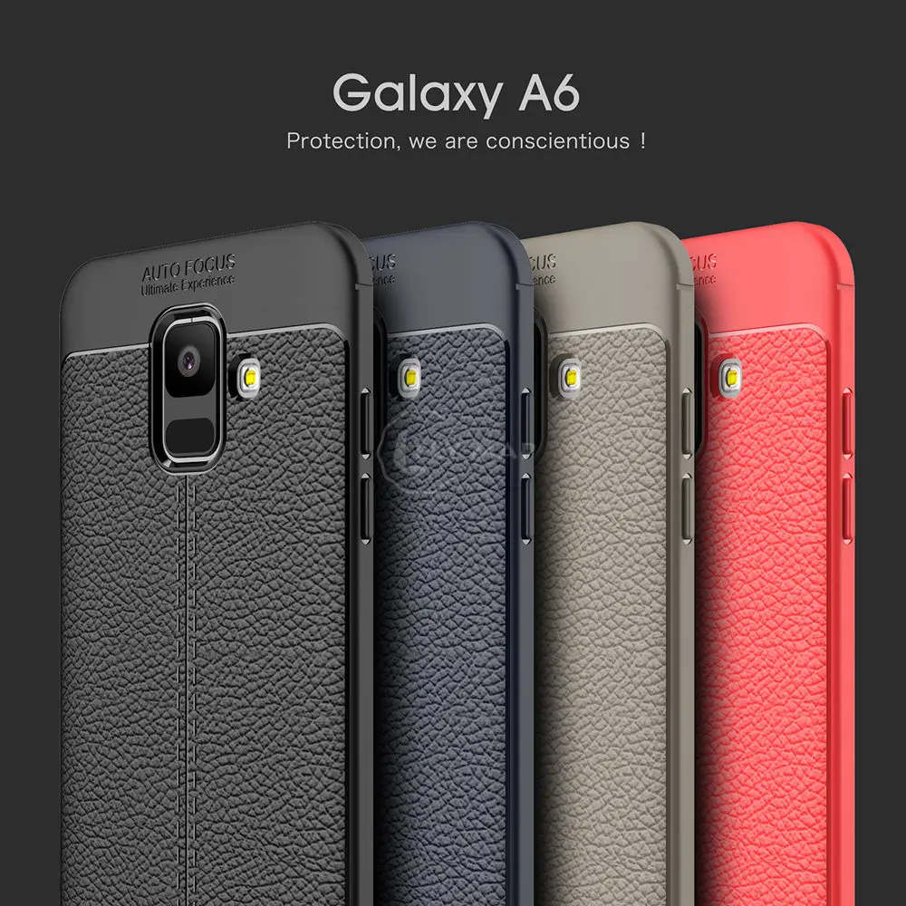 Soft Cover for Samsung Galaxy A6 2018 A600 A600FN Litchi Leather Grained Silicon Phone Case SM-A600FN SM-A600FN/DS TPU Back |