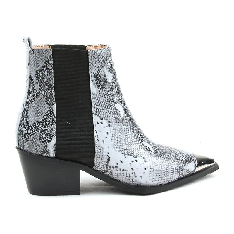 Женская обувь Новое поступление 2019 ботинки со змеиным узором на квадратном