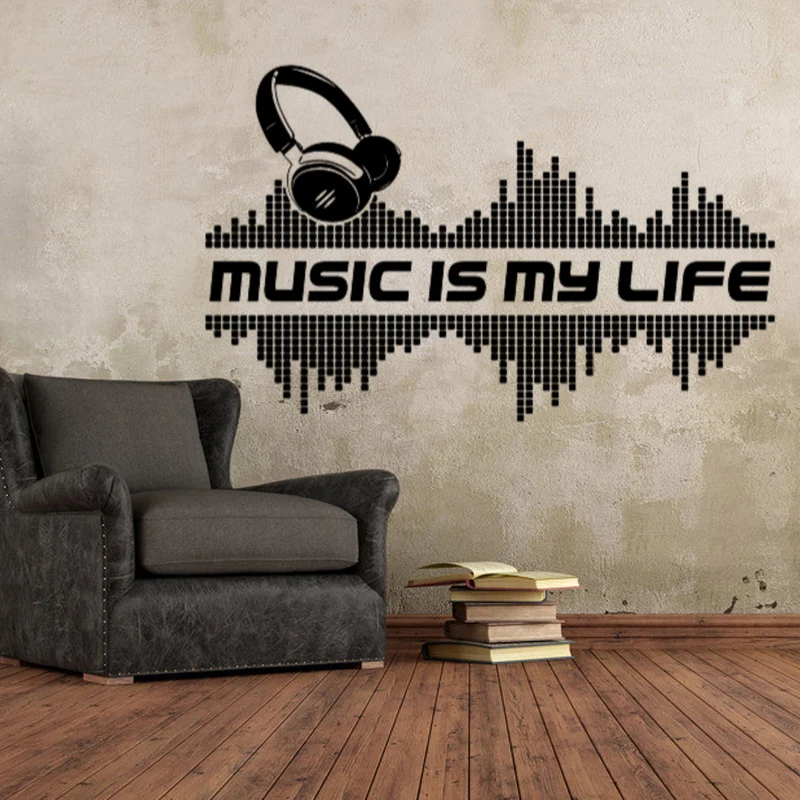 

Music is my life DIY Vinyl Wall Stickers Living Room Bedroom Children's room Home Decorative Mural Art Wallpaper JG1170