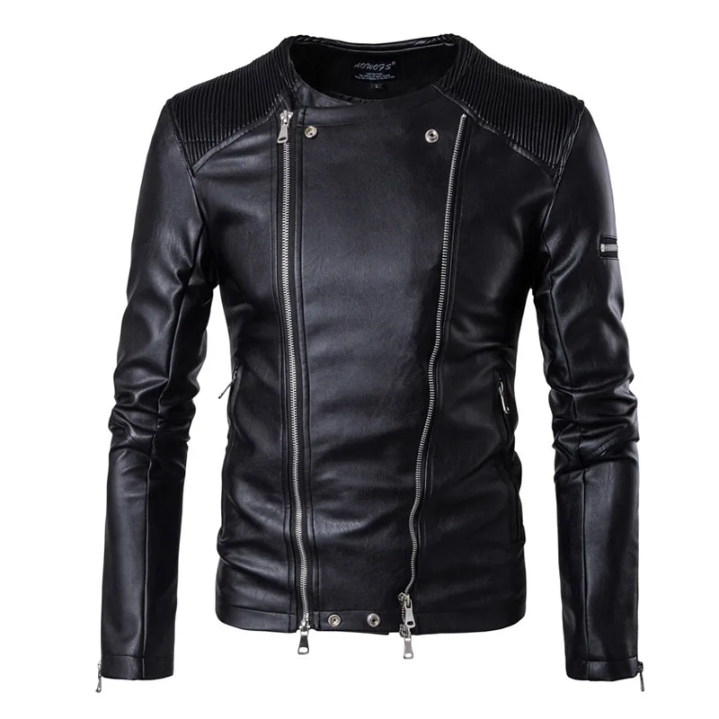 Мотоцикл кожаные куртки для мужчин осень зима Стенд воротник Slim Fit Multi застёжки молнии Байкер PU кожа мужская кожаная куртка и пальто 5XL
