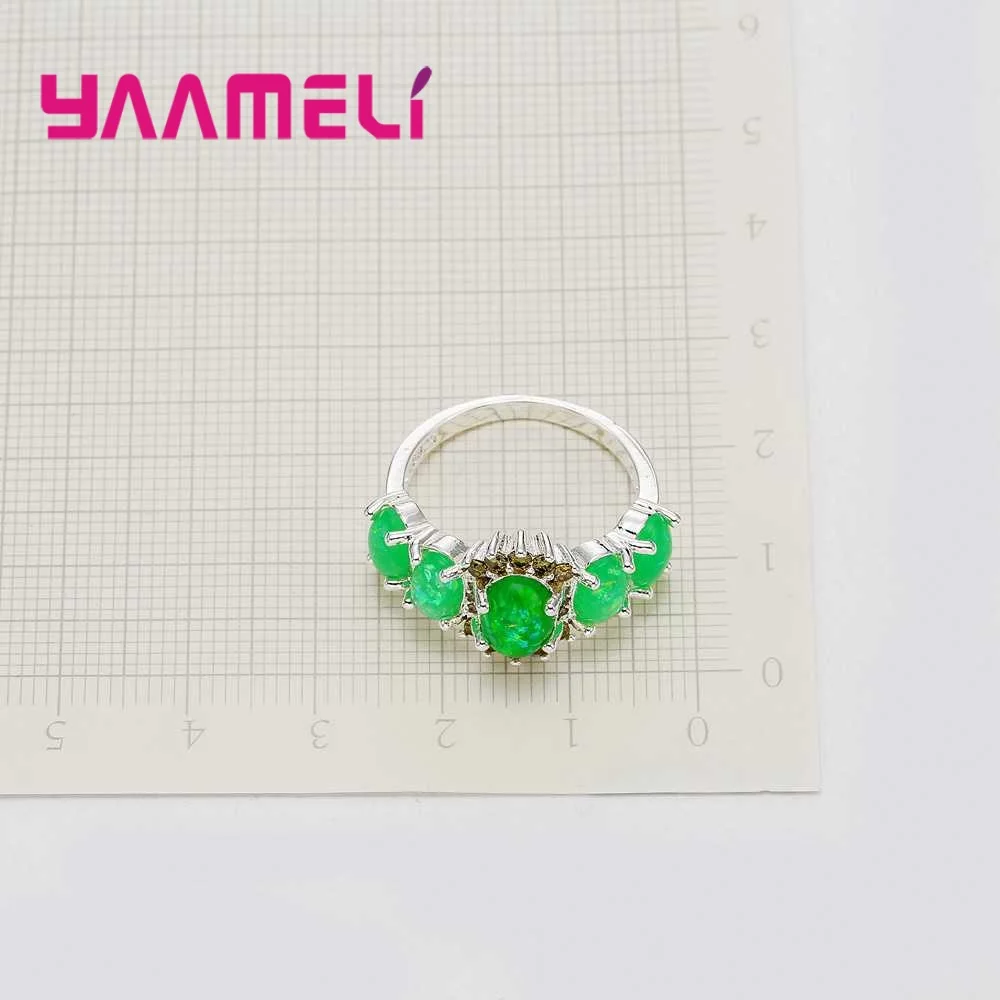 Модные женские 100% натуральные кольца из стерлингового серебра 925 пробы пять зеленых круглых фианитов