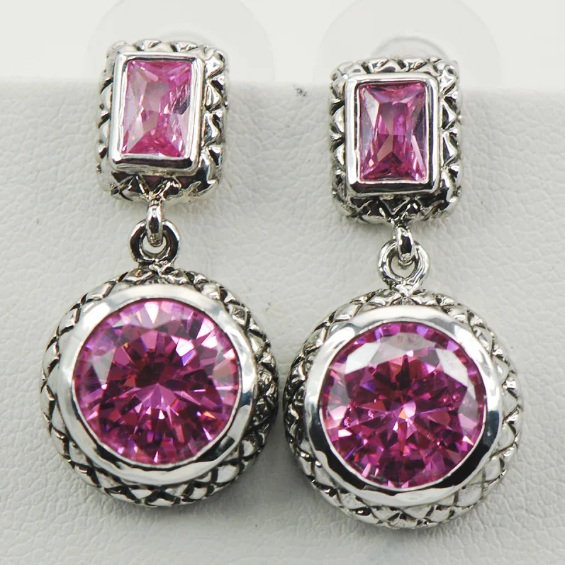

New Pink Crystal Zircon Woman 925 Sterling Silver Crystal Earrings TE520