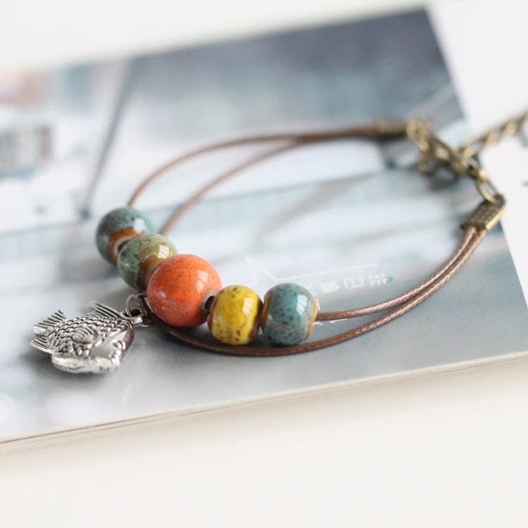 Ювелирные изделия ручной работы красочные керамические шарики серебряная рыба