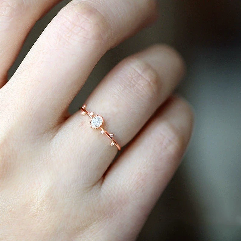 Skute Chic Lovely Rose Gold Color Twig Rings for Women Elegant Tiny Finger Inlaid Green Zircon Fashion Party Jewelry | Украшения и