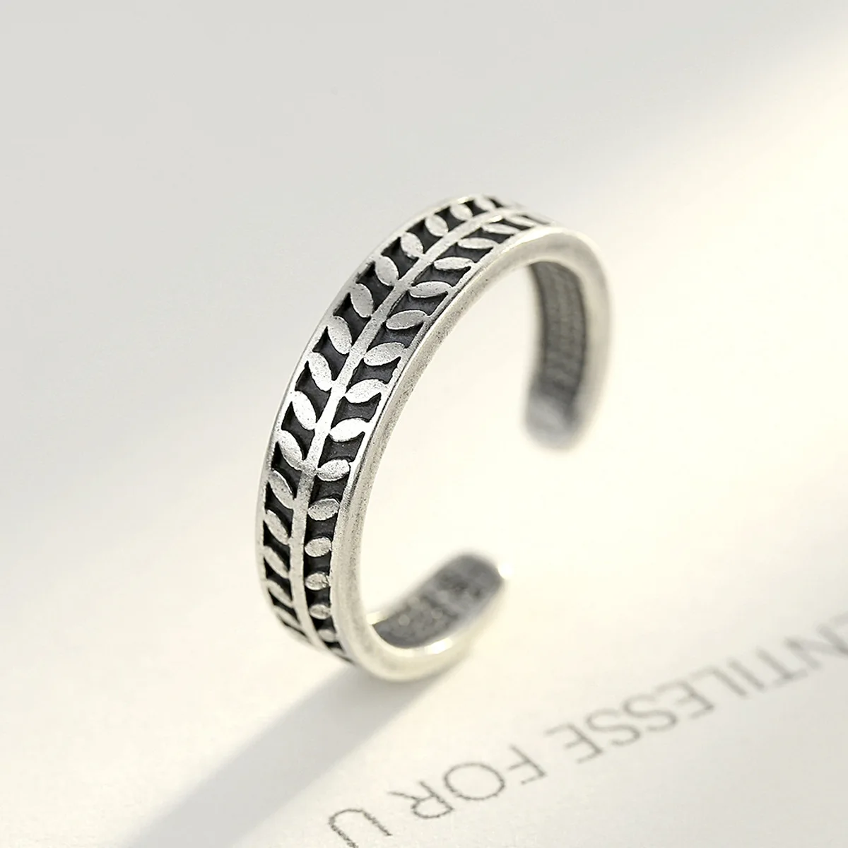 Genuine Thai Silver Leaves Stackable Finger Ring Adjustable Cuff ring Punk and Trendy Fine Jewelry for Women Girl Gift | Украшения и