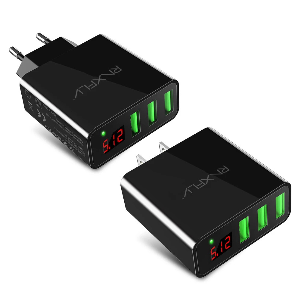 RAXFLY 3 порта USB зарядное устройство для iPhone 7 6 телефона 5 в 3A светодиодный дисплей