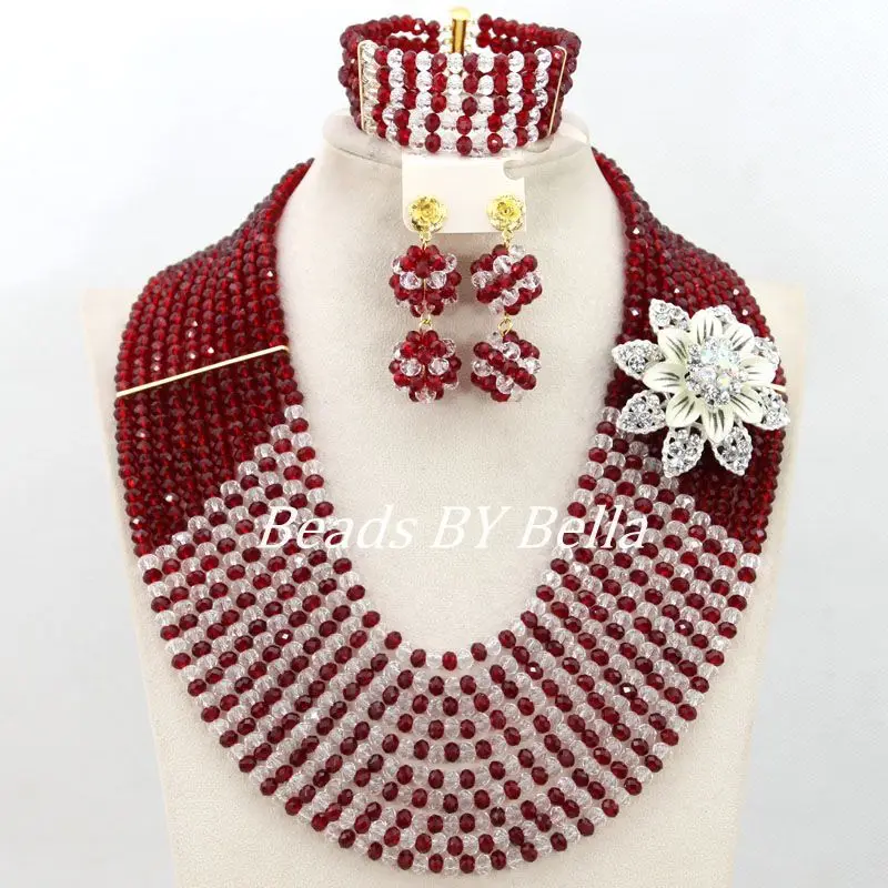 Нигерийские Свадебные африканские бусы ювелирный набор бордовое вино