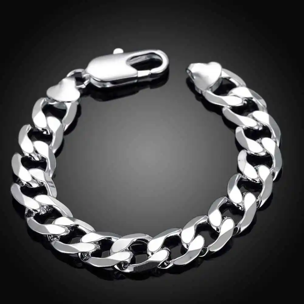 KITEAL интернет магазины Индия Серебряный цвет Мужские pulseras 12 мм 21 см боковая цепь