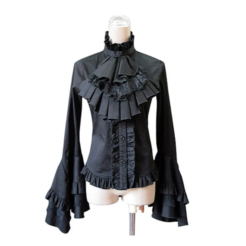 Викторианский Готический стимпанк bustletailcoat рюшами с длинным рукавом Блузка