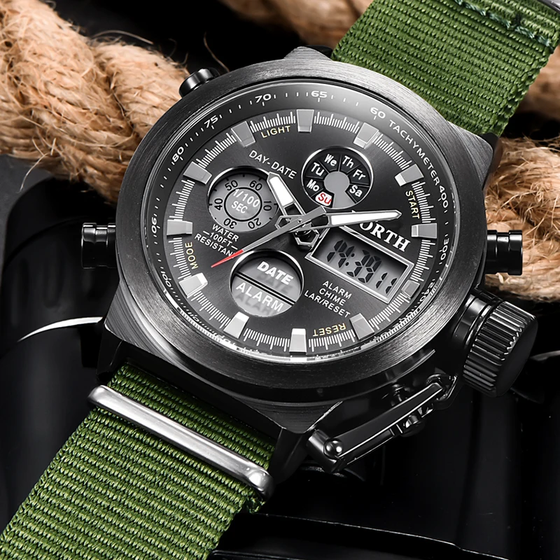 Часы NORTH Мужские кварцевые с нейлоновым ремешком спортивные модные цифровые в