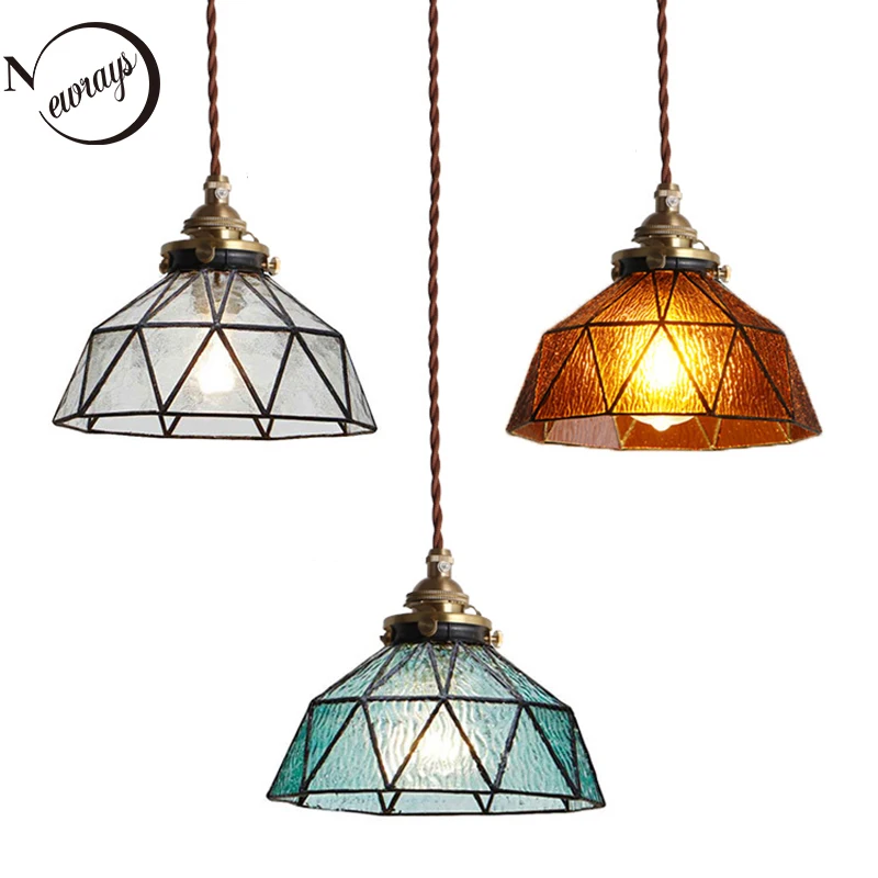 Винтажные подвесные светильники E27 в стиле лофт латунный стеклянный абажур