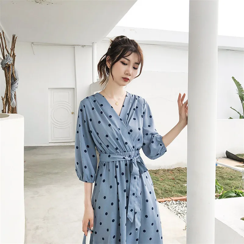 Женское шифоновое платье стрейч с V образным вырезом лето 2019|Женские платья| |