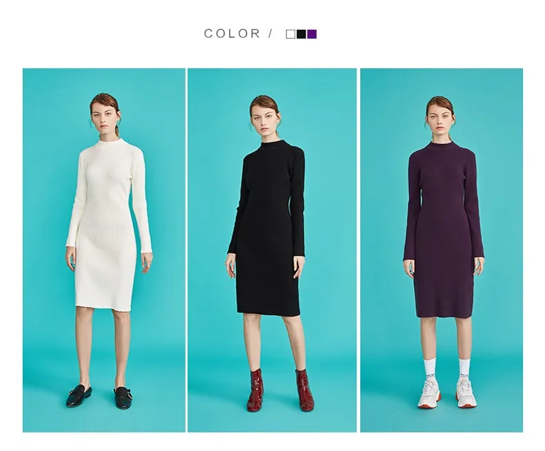 Toyouth Новая осень Для женщин Knitded платья Base эластичные тонкие длинное платье Облегающее Vestidos водолазка халат белый Вечерние Платье