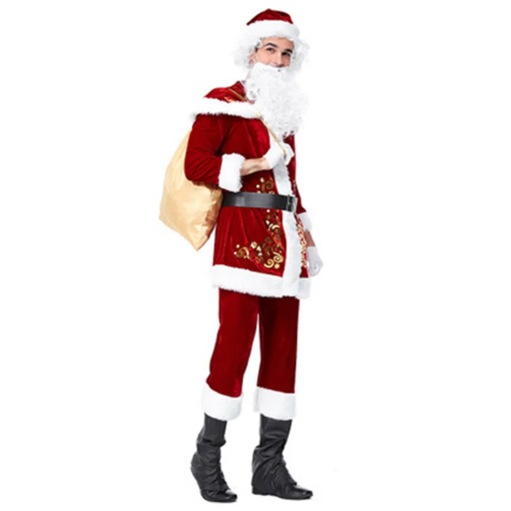 Рождественская одежда Санта Клауса для взрослых мужчин красный комбинезон