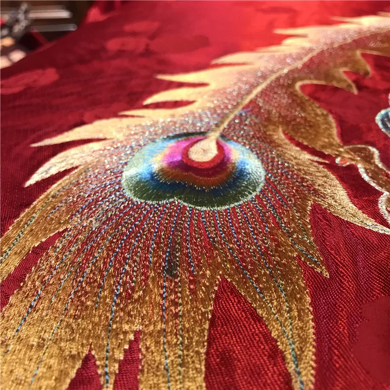 Роскошный Loong Феникс цветы вышивка Египетский хлопок набор свадебного